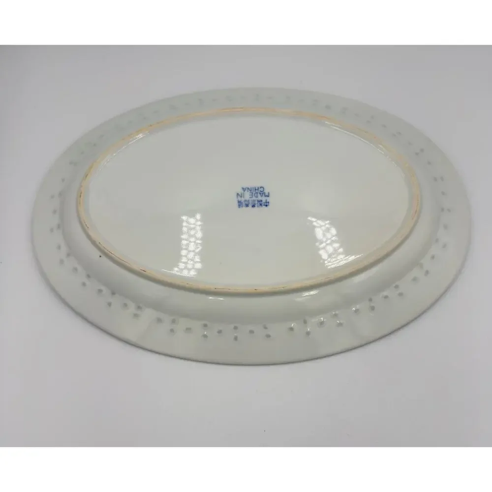 TIENSHAN Blue & White Porcelain Rice Grain Oval Serving Platter